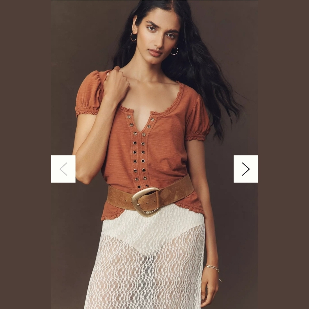 NWT Anthropologie Rust Orange Puff Sleeve Top